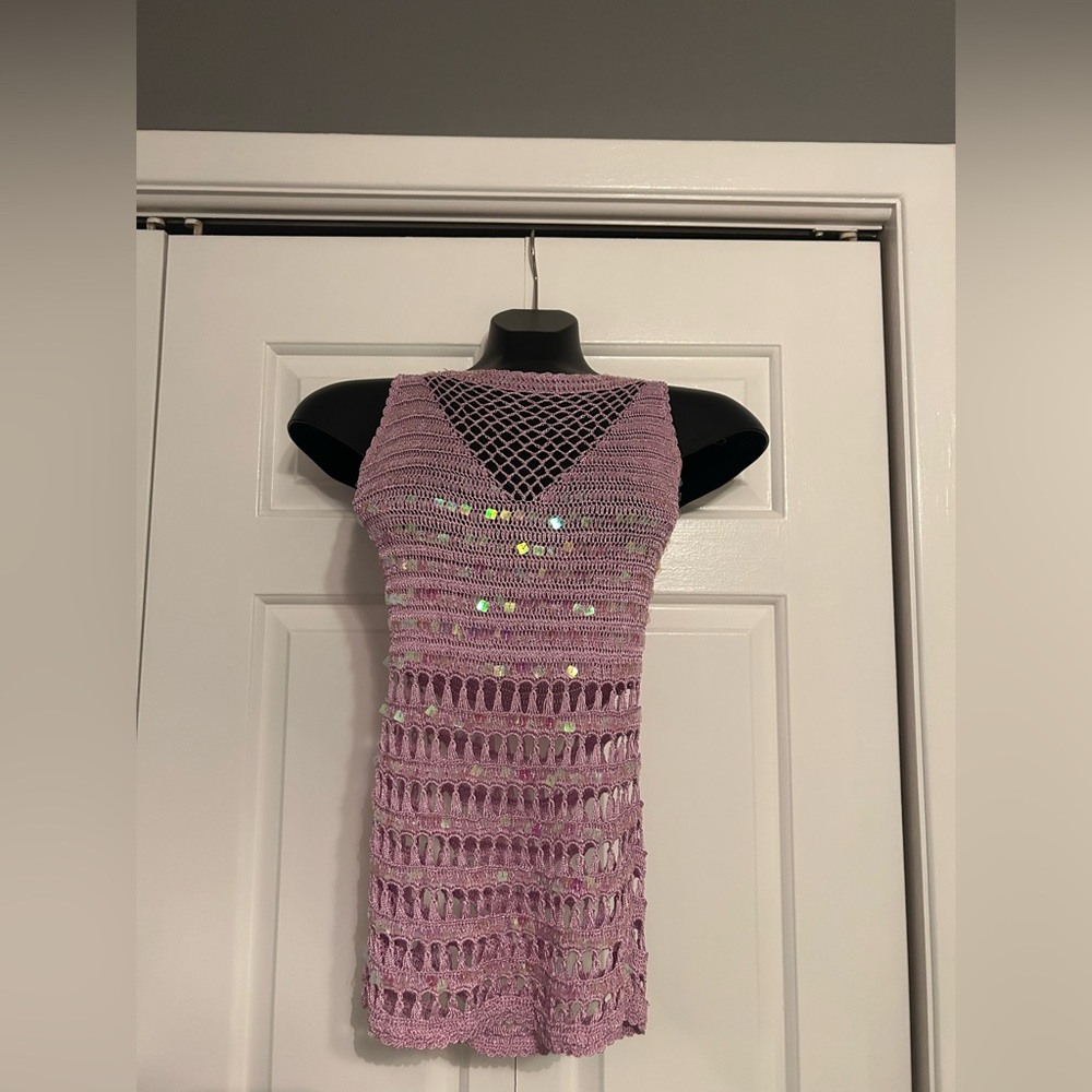 Vintage Y2K Purple Crochet Top with Sequin Accents